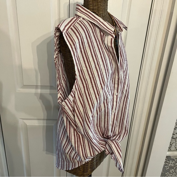Sleeveless Tie Front ,Stripe Linen/Cotton Summer blouse , Sz XL - Picture 5 of 8